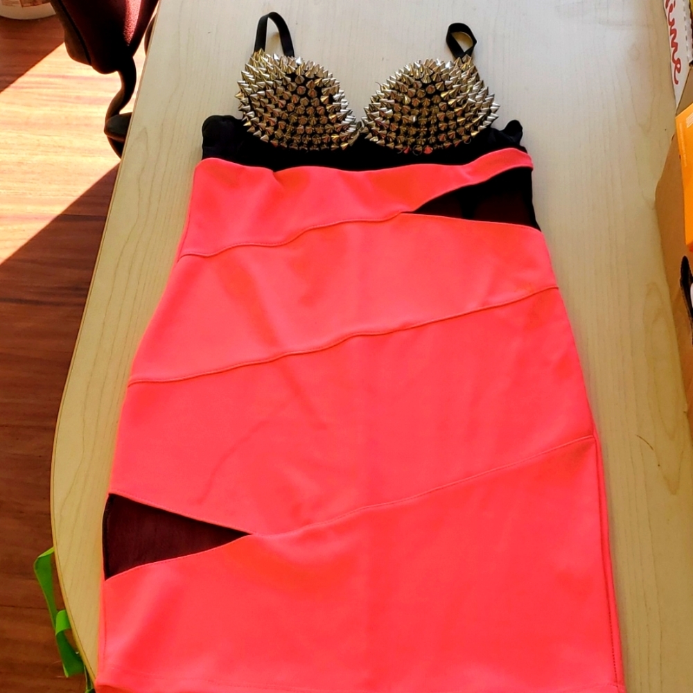 Large Pink dress with spikey bra top